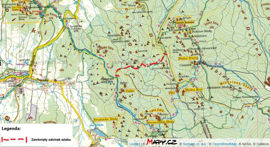 Mapa Rudawy Janowickie zamknięty szlak zielony